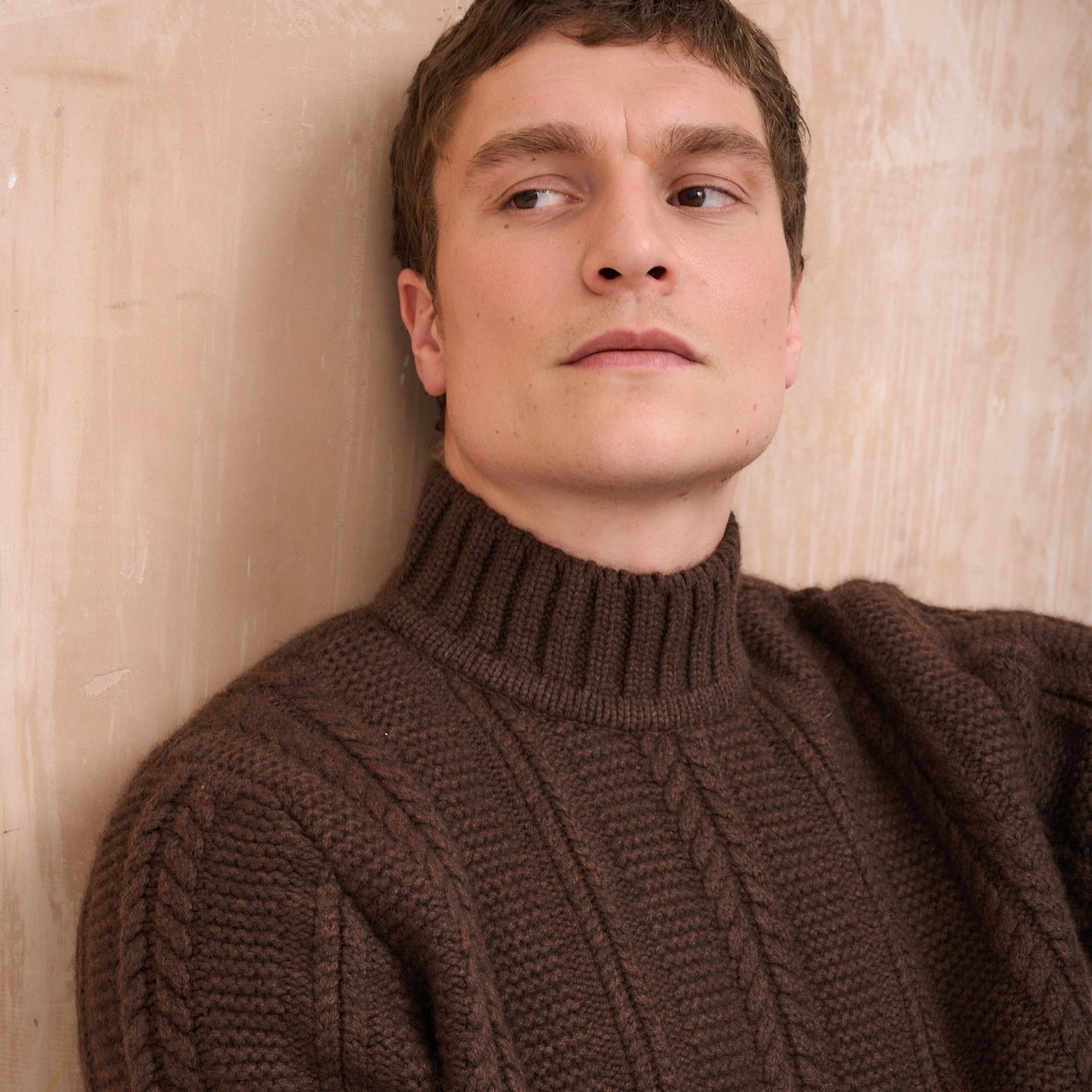 Cable Turtle Neck Jumper - Chocolate Brown Marl