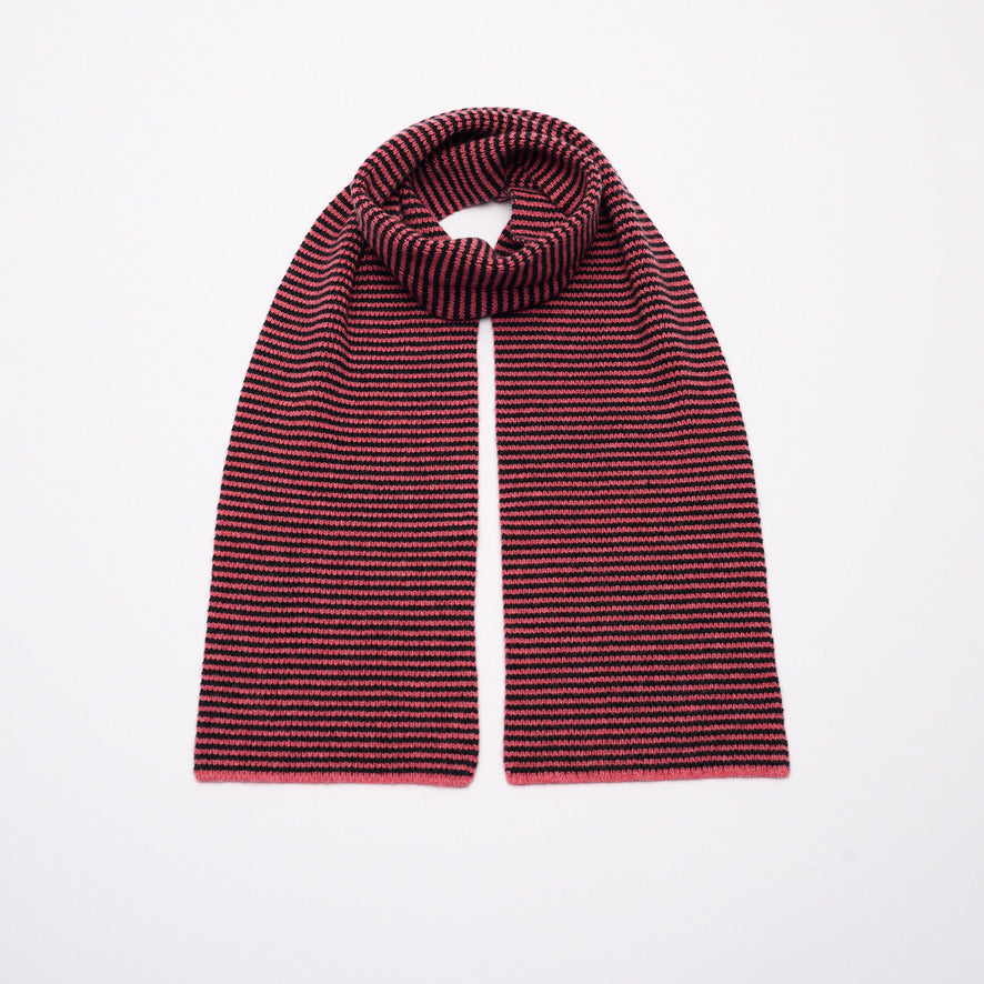Strawberry Smoothie & Black Striped 5 Ply Cashmere Scarf
