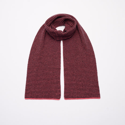 Strawberry Smoothie & Black Striped 5 Ply Cashmere Scarf