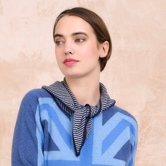 Navy & Light Grey Striped Bandana Scarf