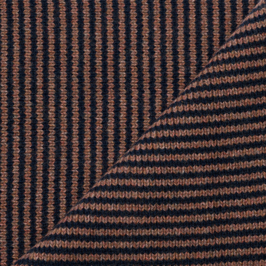 Navy Blue & Biscuit Marls Striped 5 Ply Cashmere Scarf