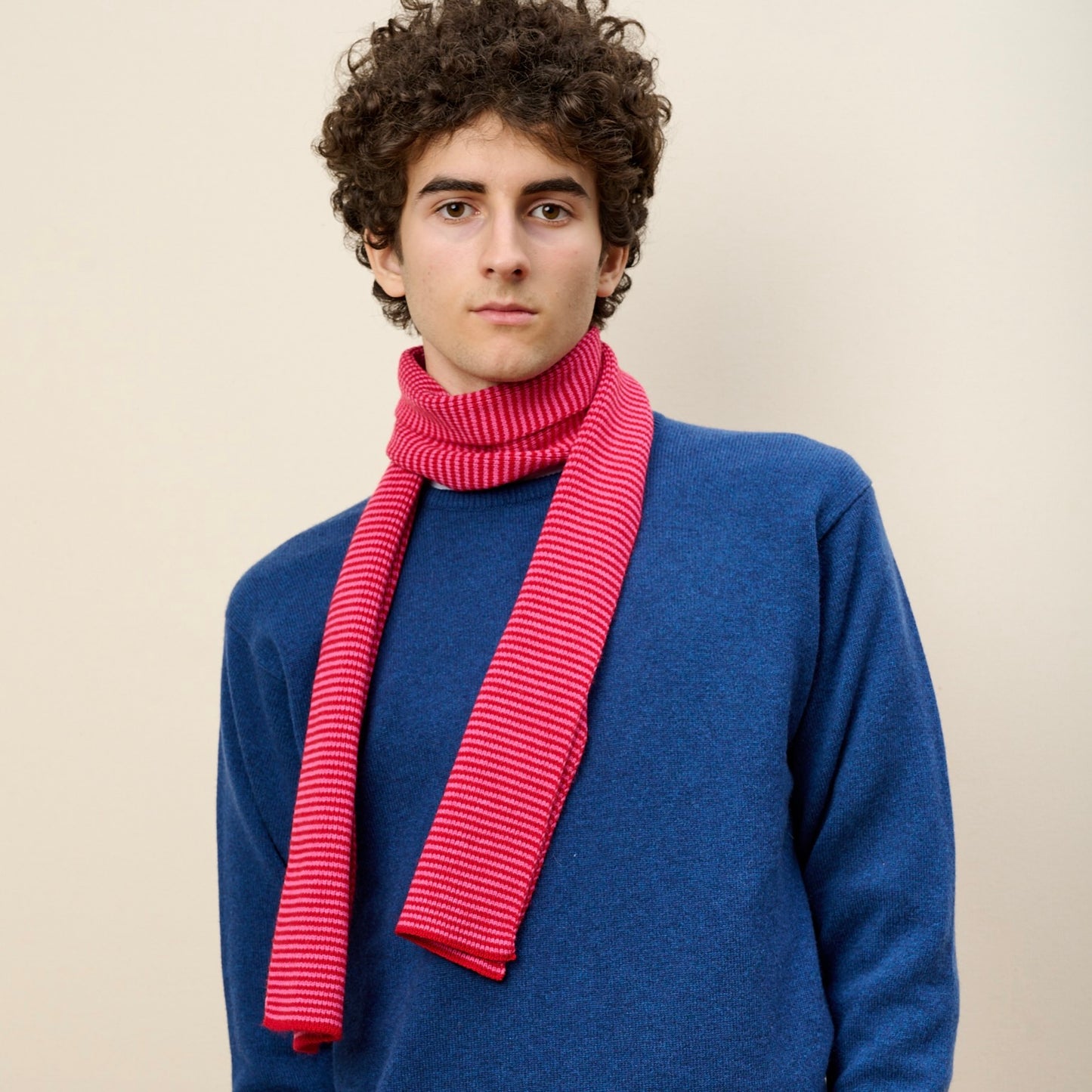 Red & Pink Striped Cashmere Scarf