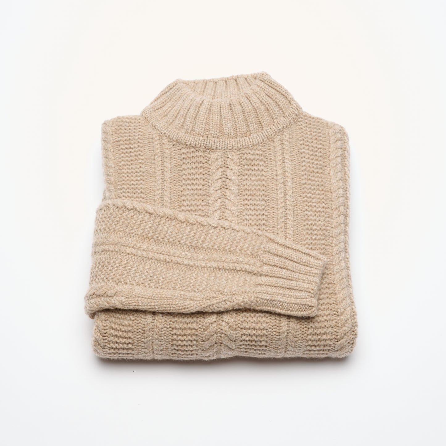 Cable Turtle Neck Jumper - Light Camel