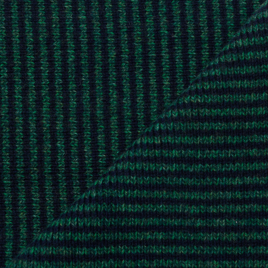Navy Blue & Green Marl Striped 5 Ply Cashmere Scarf