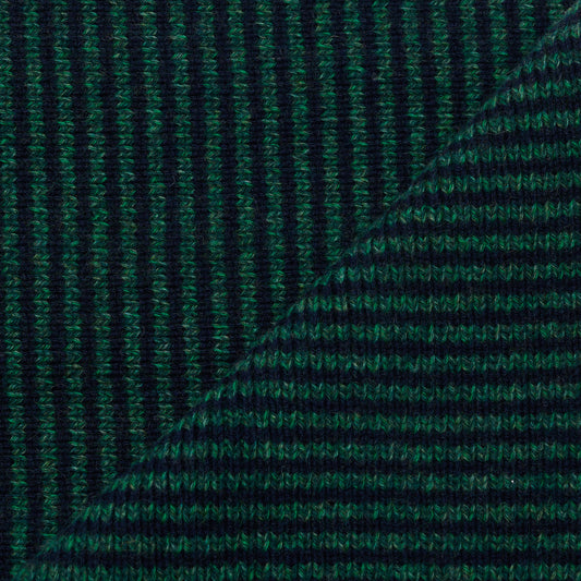 Navy Blue & Green Marl Striped 5 Ply Cashmere Scarf