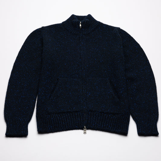 Donegal 8 Ply Cashmere Zip Cardigan - Navy Blue