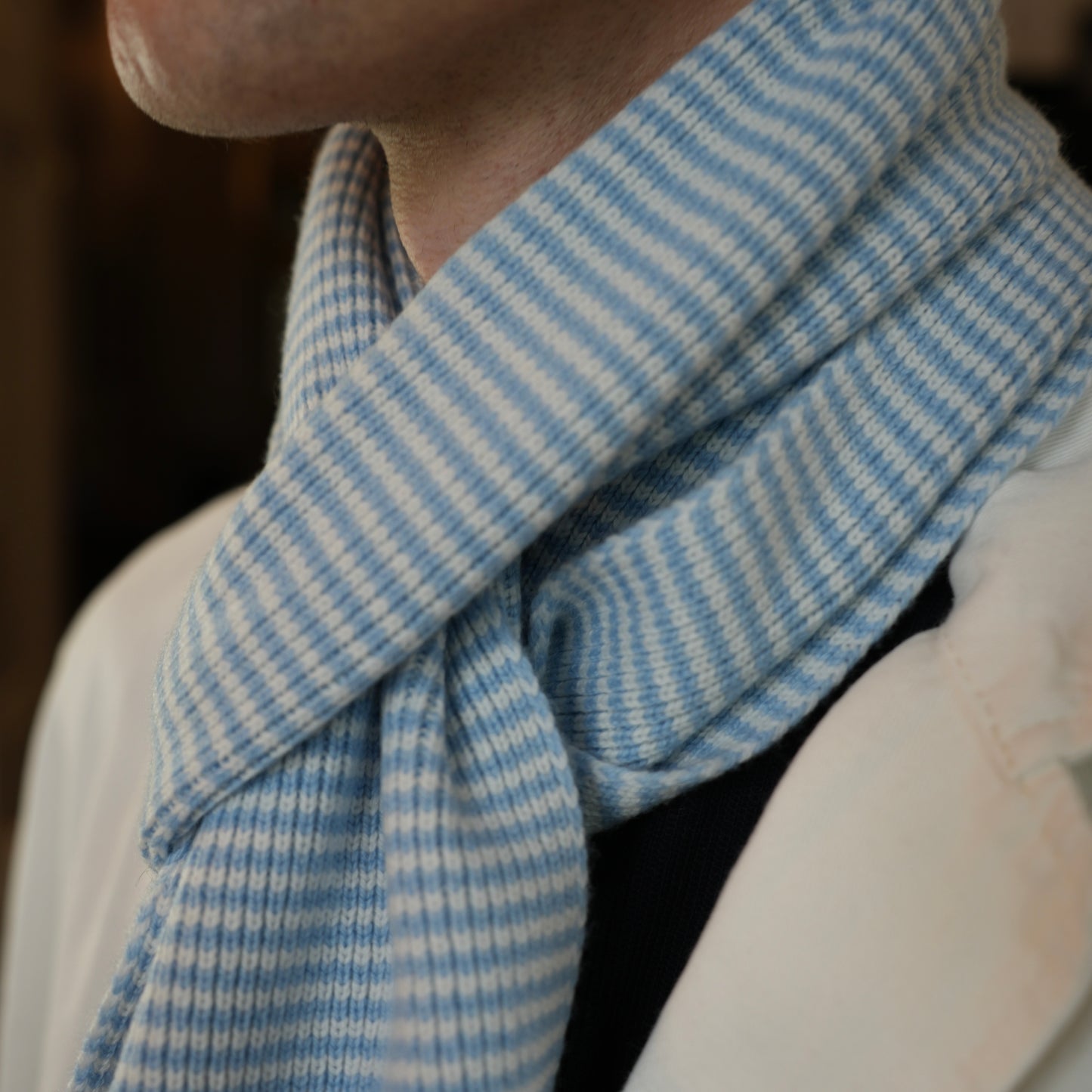 Light Blue & White Striped Cashmere Scarf