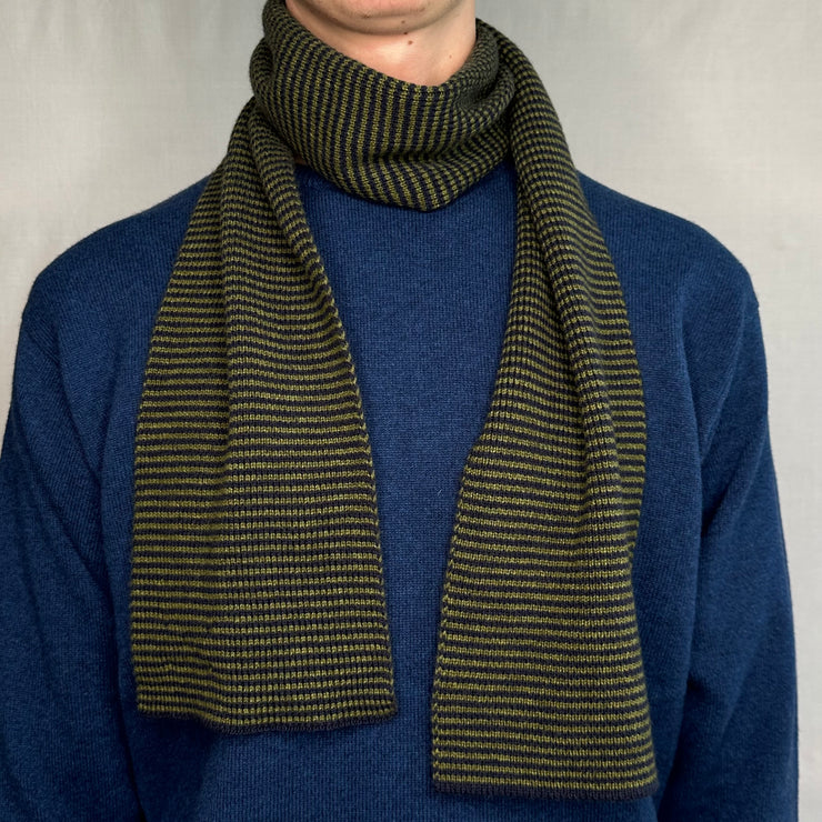 Olive Green & Navy Striped Cashmere Scarf