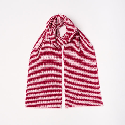 Red & Soft Petal Pink Striped Cashmere Scarf