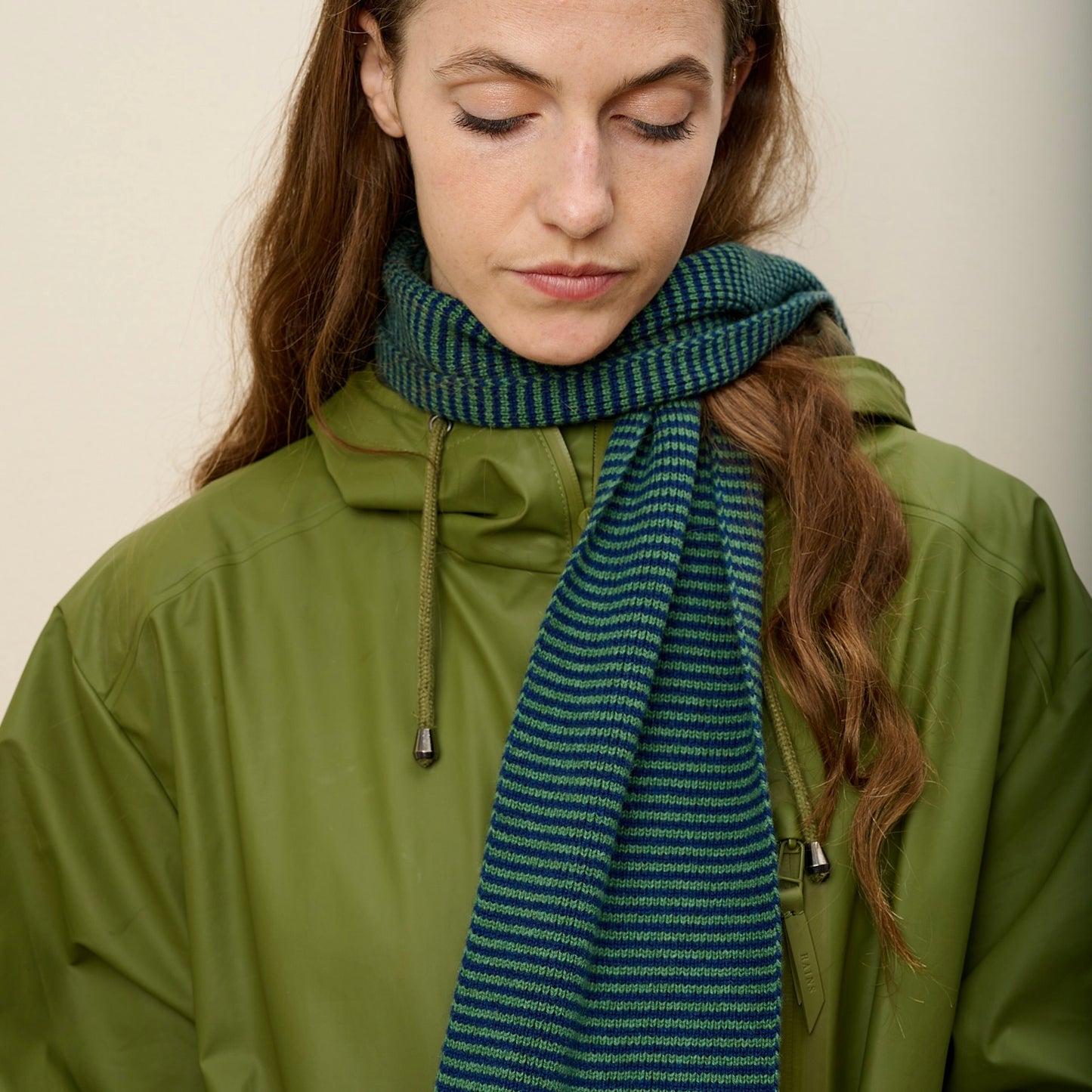 Fern Green & Navy Blue Striped Cashmere Scarf