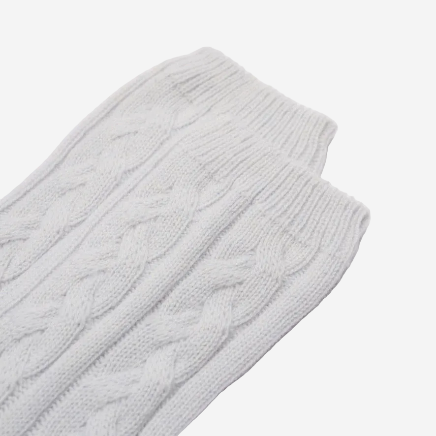 Women's Ice White Cable Knit Cashmere Socks