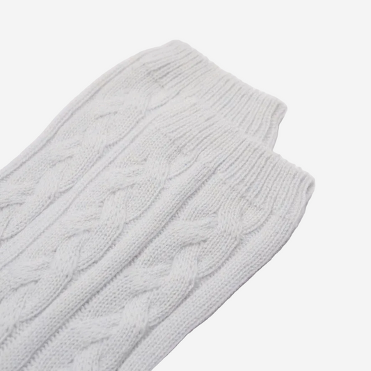 Women's Ice White Cable Knit Cashmere Socks