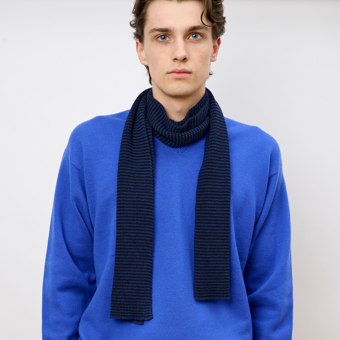 Navy Blue & Black Striped Cashmere Scarf