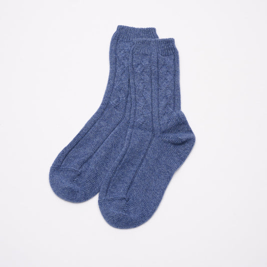 Women's Denim Blue Cable Knit Cashmere Socks