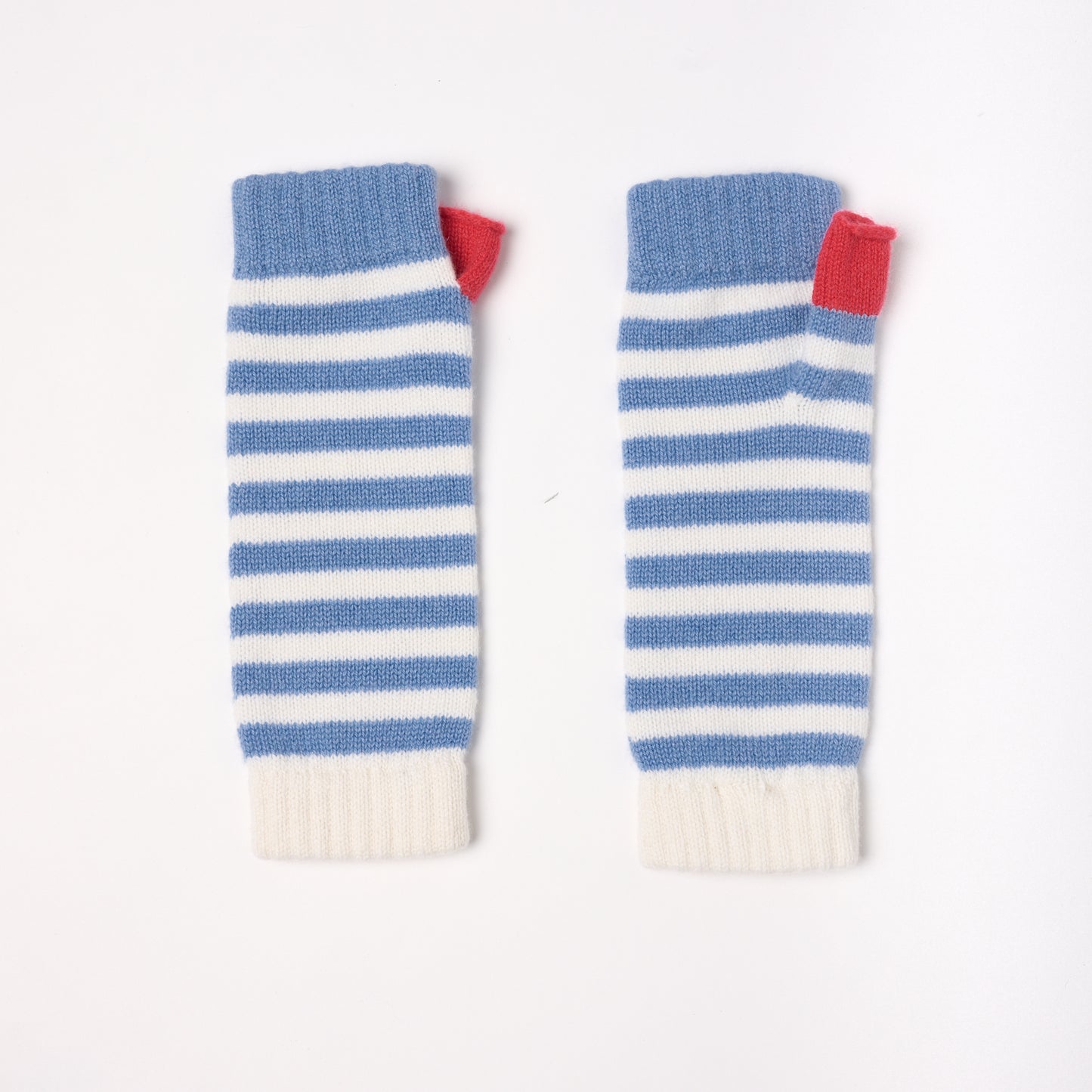 Striped Wrist Warmers - Light Blue & White