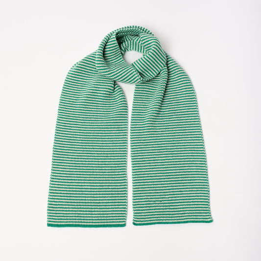 Jade Green & Cream Striped Cashmere Scarf