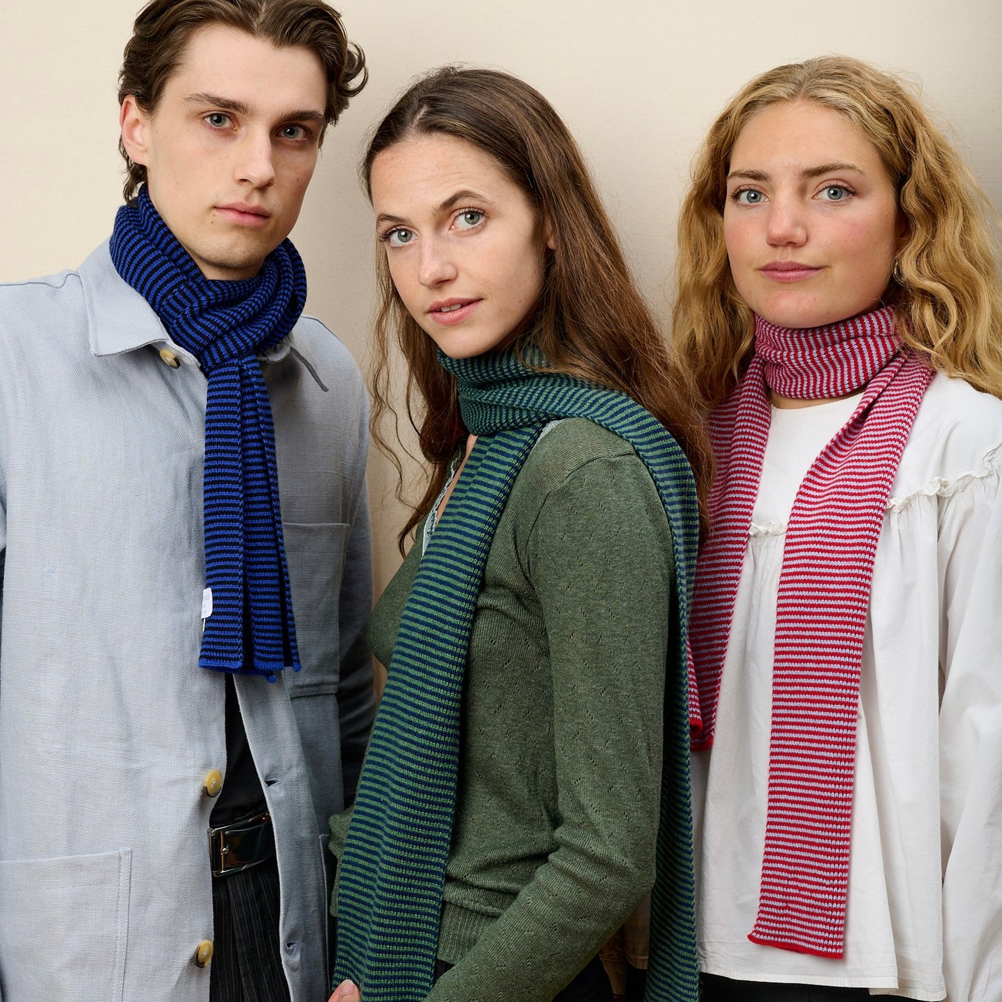 Fern Green & Navy Blue Striped Cashmere Scarf