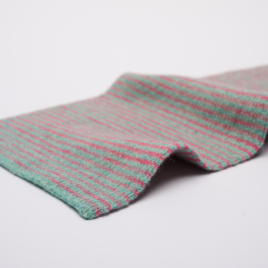 Crushed Raspberry & Mint Striped 5 Ply Cashmere Scarf