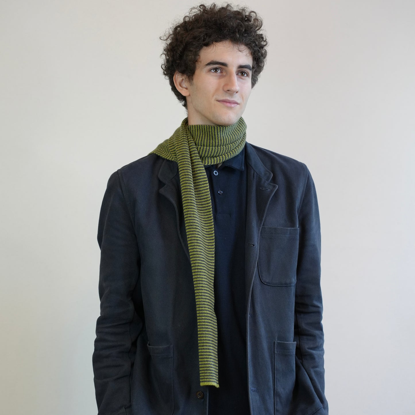 Matcha Green & Charcoal Striped Cashmere Scarf