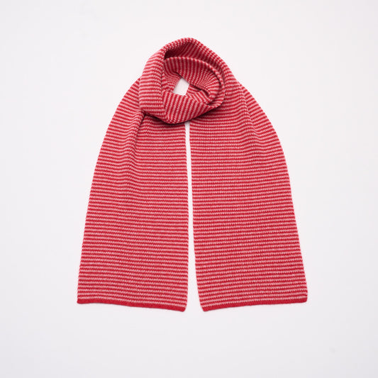Red & Pink Marl Striped 5 Ply Cashmere Scarf