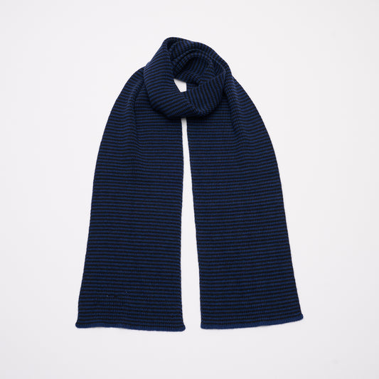 Navy Blue & Black Striped Cashmere Scarf