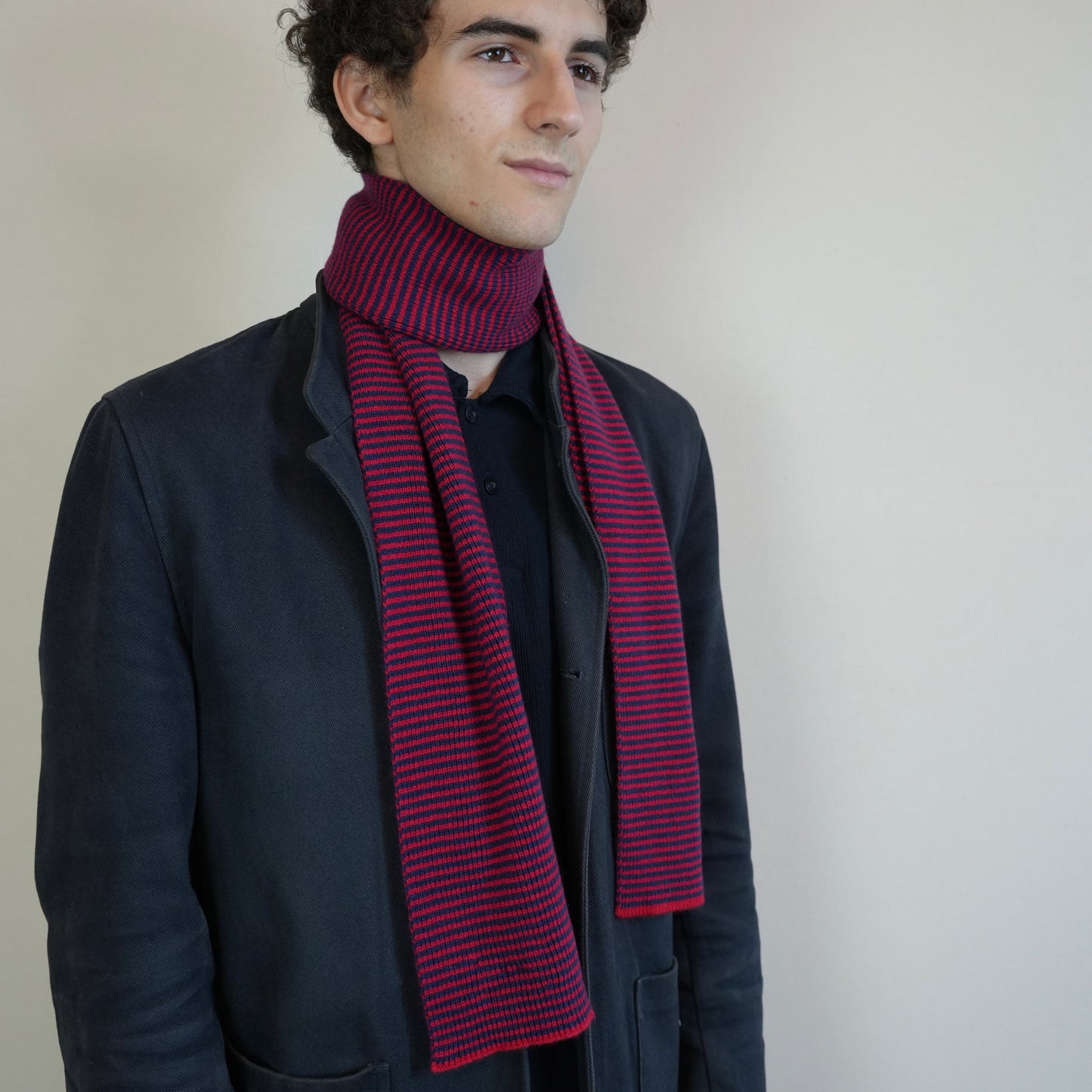 Red & Navy Striped Cashmere Scarf
