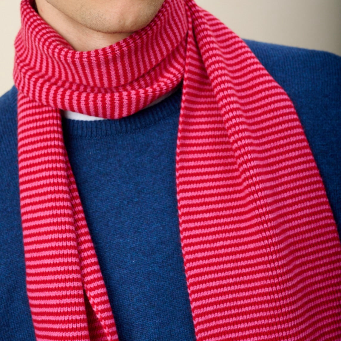 Red & Pink Striped Cashmere Scarf