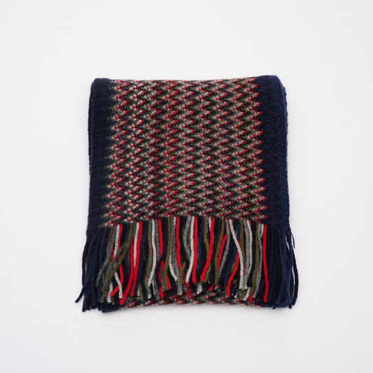 Red Mix Zig-Zag Cashmere Scarf with Tassels