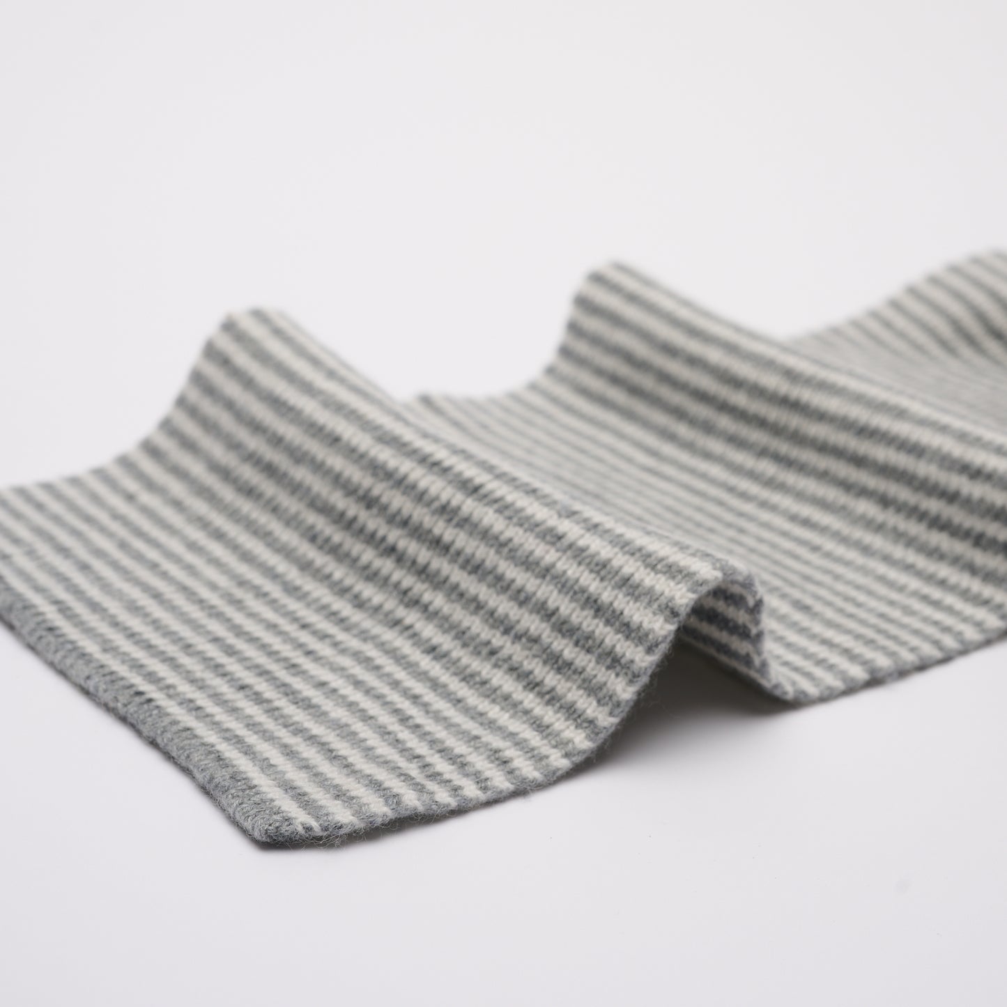 Grey Marl & White Striped 5 Ply Cashmere Scarf
