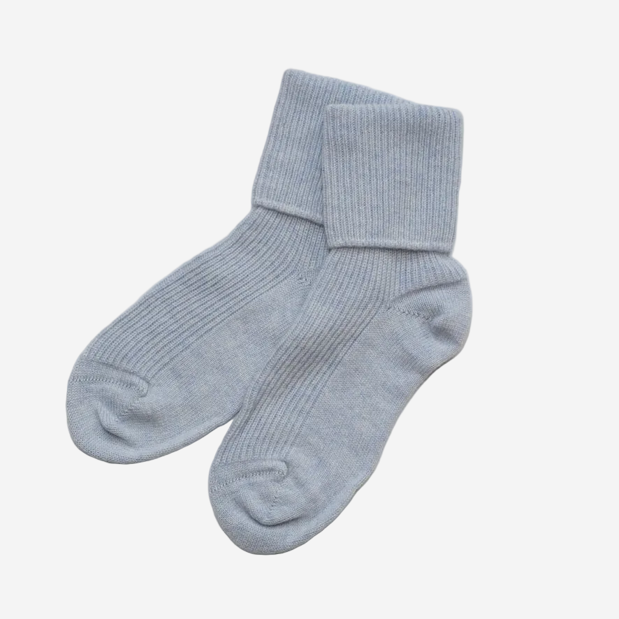 Women's Light Blue Marl Ribbed Socks