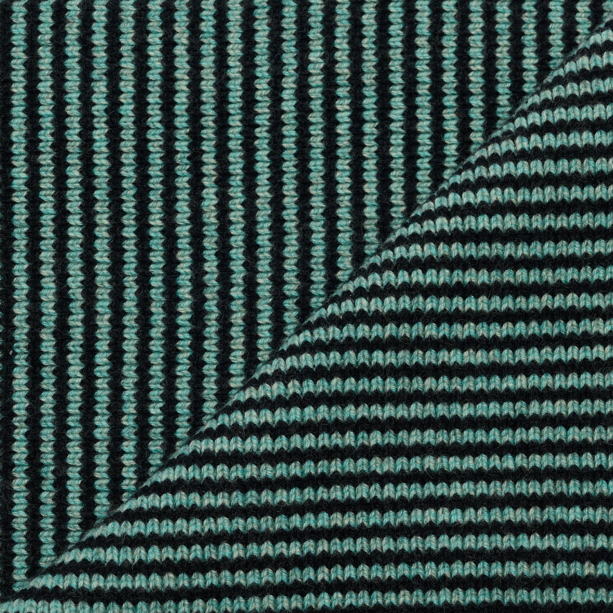 Mint Green Marl & Black Striped 5 Ply Cashmere Scarf
