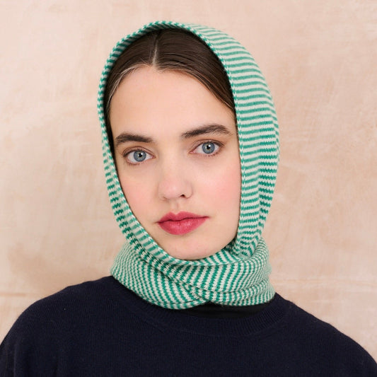 Jade Green & Cream Striped Cashmere Scarf