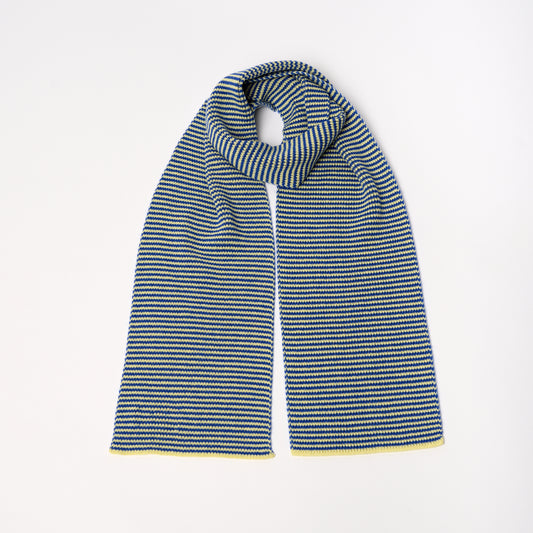 Blue & Soft Lemon Striped Cashmere Scarf