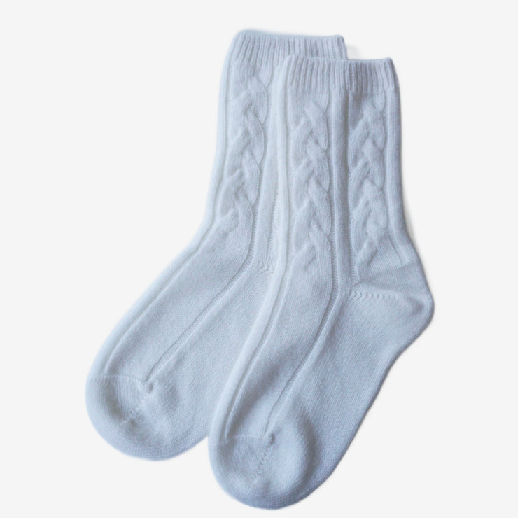 3 Ply Cable Knit Short Bed Socks - Cream