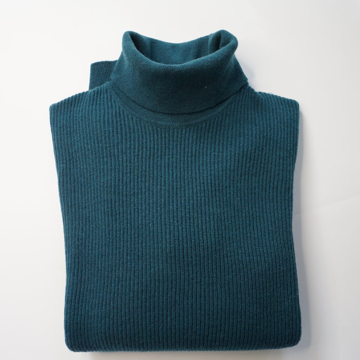 Relaxed Ribbed Roll Neck Jumper - Deep Teal