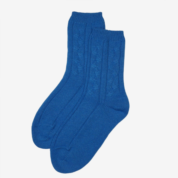 Bright Blue - Cable Knit Short Bed Socks