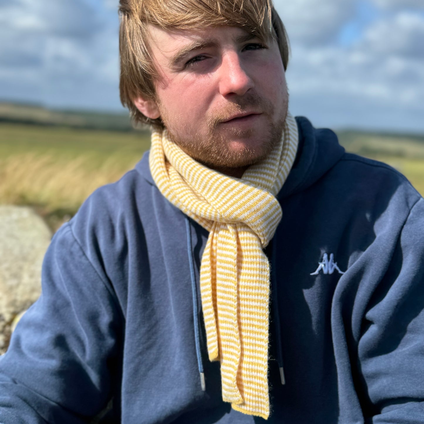 Buttercup & White Striped Cashmere Scarf