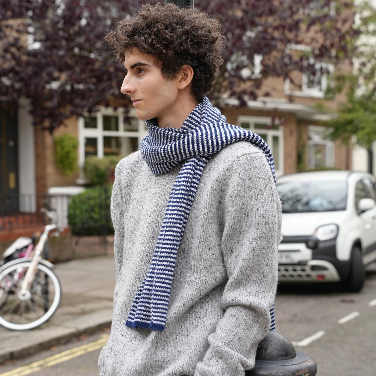 The Mega Jumbo Striped Cashmere Scarf - Navy & Light Grey