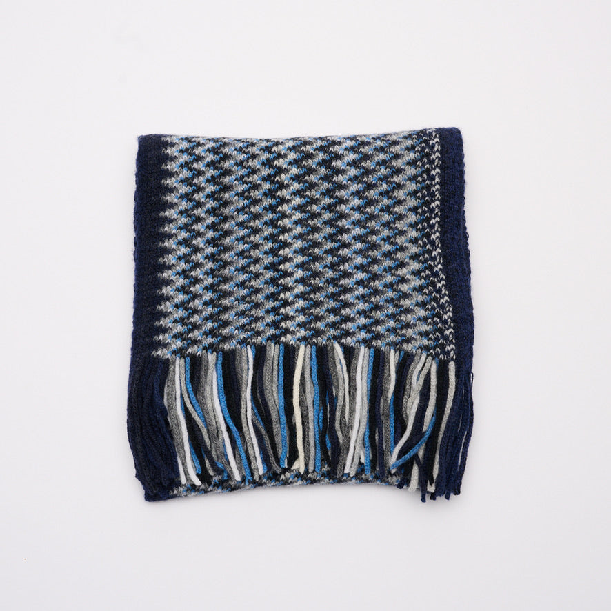 Zig-Zag Cashmere Scarf with Tassels - Blue’s