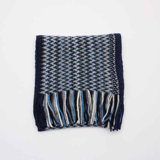 Blue Mix Zig-Zag Cashmere Scarf with Tassels