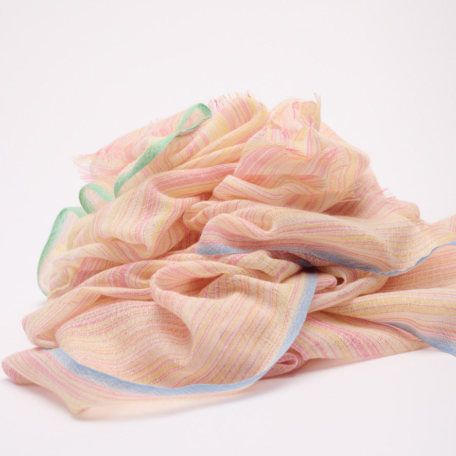 Handwoven Fine Shawl - Pink & Yellow Stripes