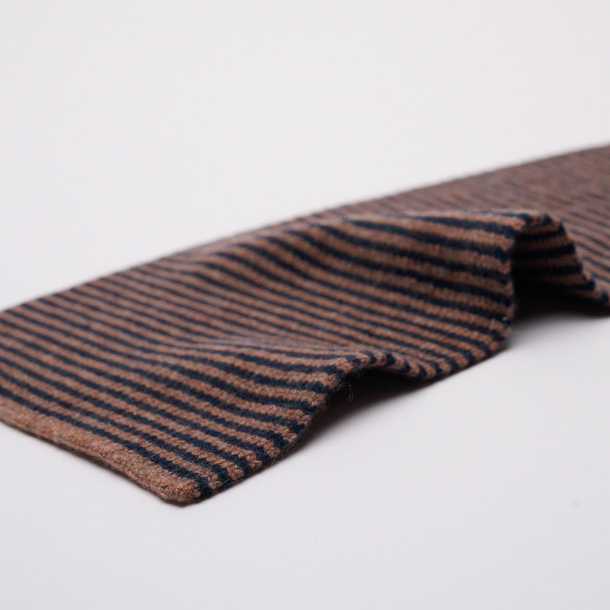Navy Blue & Biscuit Marls Striped 5 Ply Cashmere Scarf