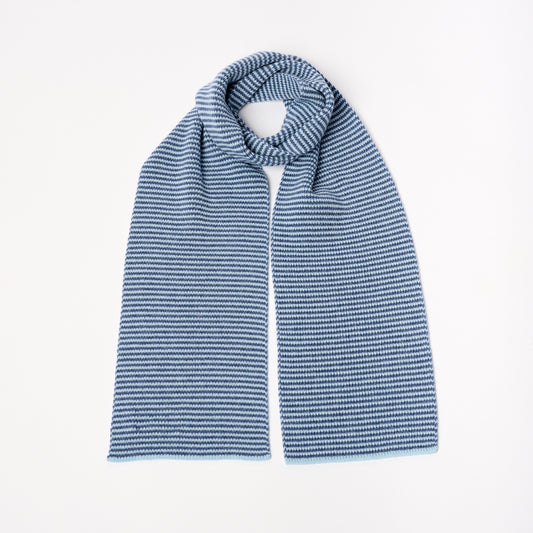 Denim Blue & Light Blue Striped Cashmere Scarf