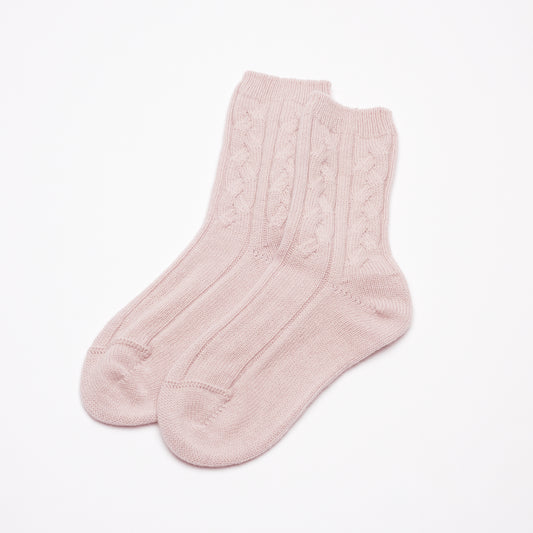 Women's Soft Pink Cable Cashmere Socks