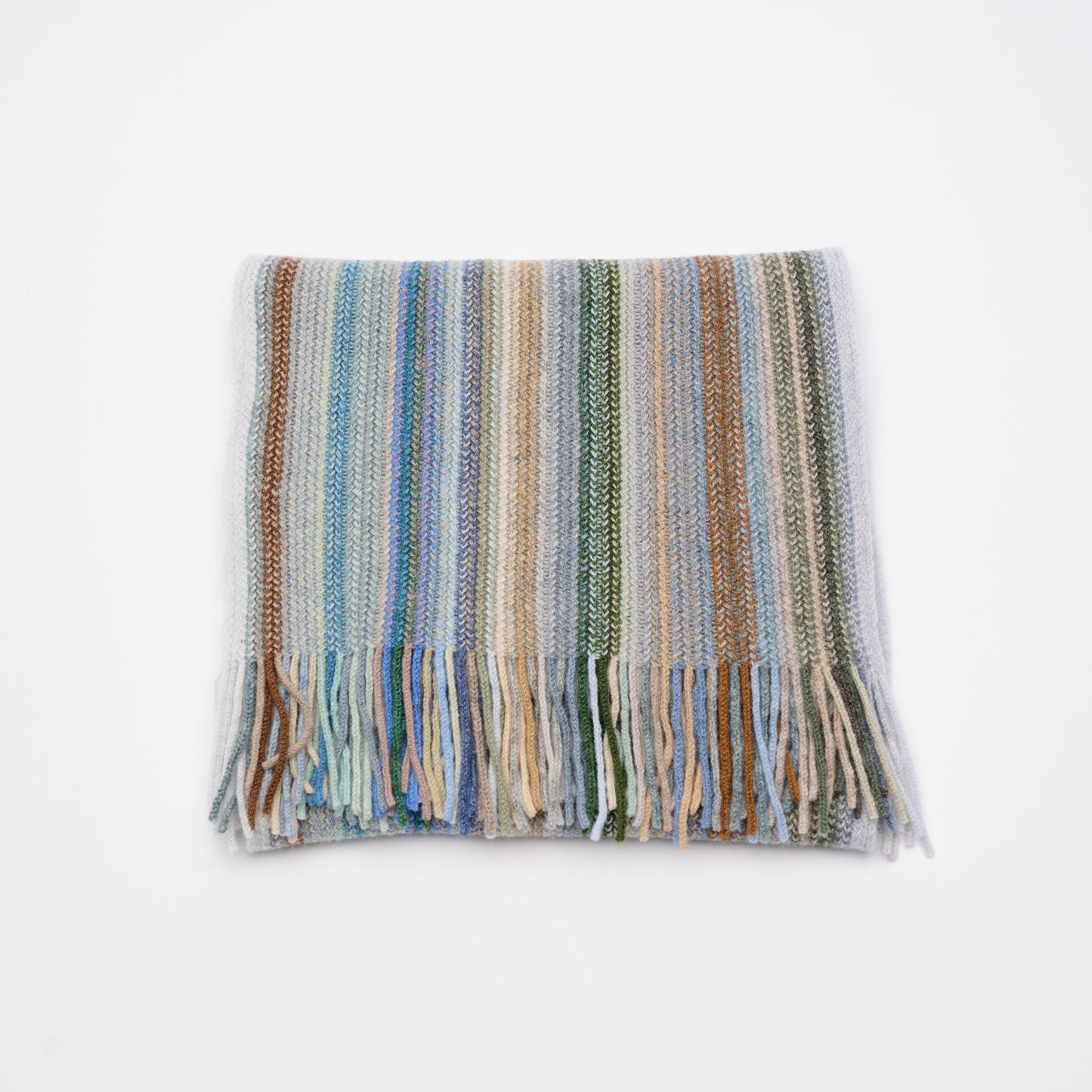 Multi Coloured Cashmere Striped Scarf with Tassels - Natural Tones