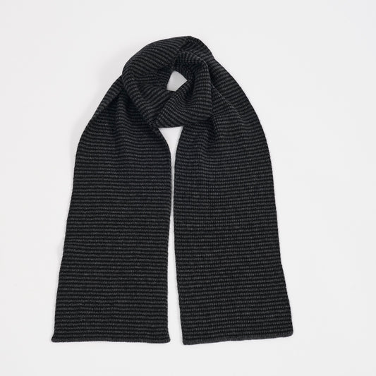 Black & Charcoal Striped Cashmere Scarf