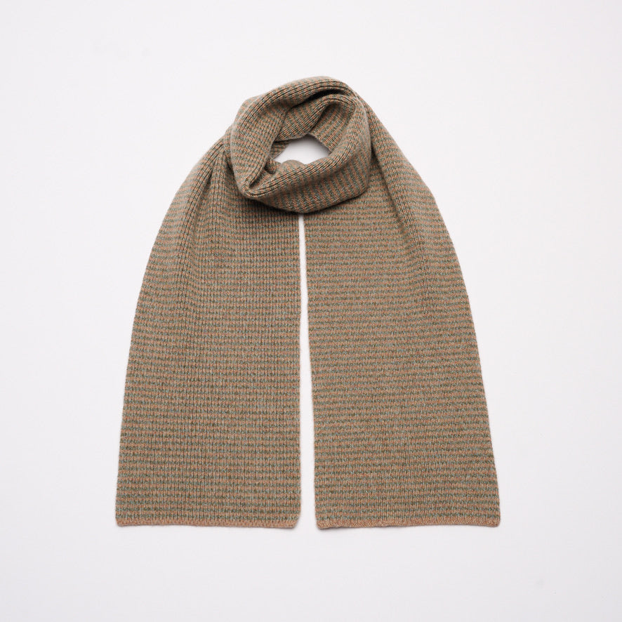 Teal Marl & Biscuit Striped 5 Ply Cashmere Scarf