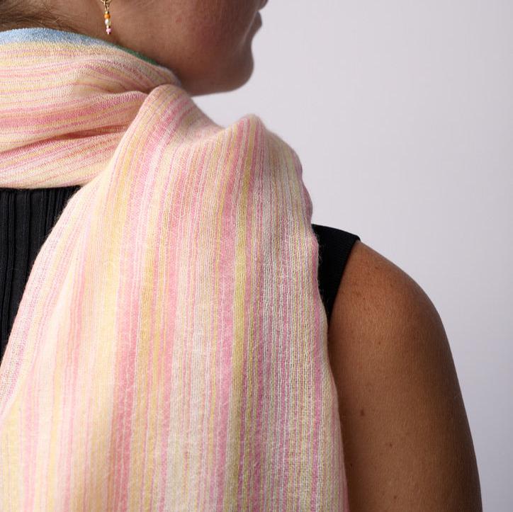 Handwoven Fine Shawl - Pink & Yellow Stripes