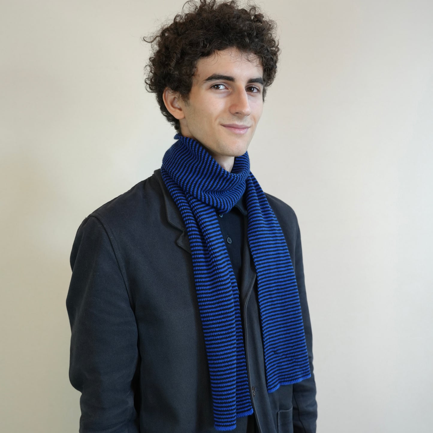 Bright Blue & Black Striped Cashmere Scarf