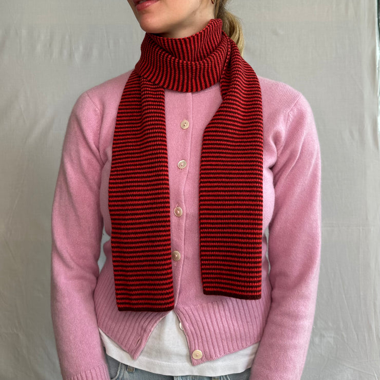 Red & Claret 5 Ply Striped Cashmere Scarf